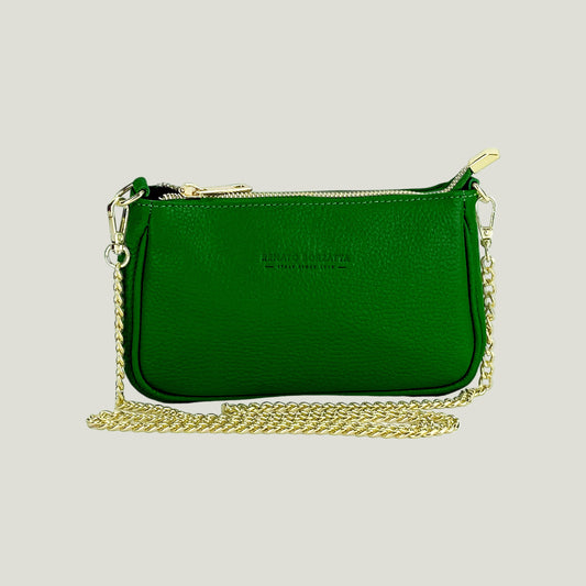 Mini Bag aus Echtleder mit Metall-Tracolla – Verde