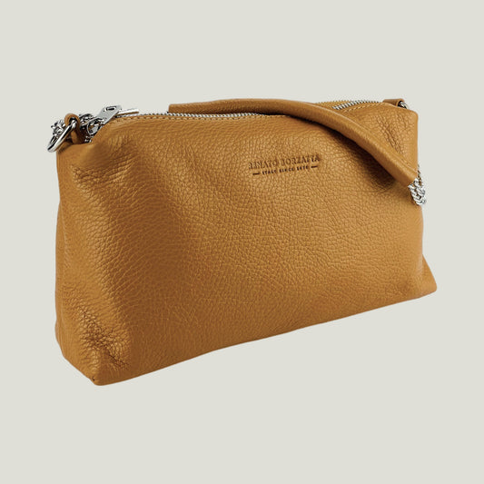 Borsa Donna a Mano mit Doppelreißverschluss – Cognac