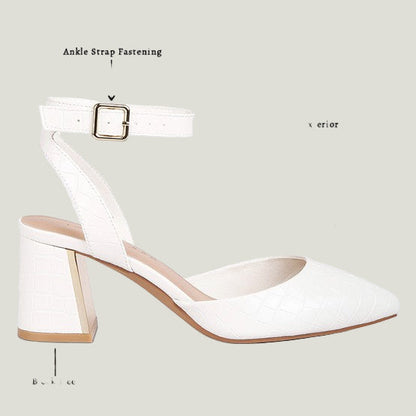 Elegante Croc Faux Leather Block Heel Sandals