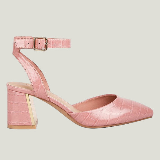 Elegante Croc Faux Leather Block Heel Sandals