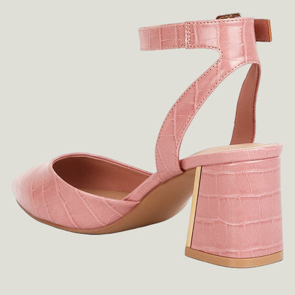 Elegante Croc Faux Leather Block Heel Sandals