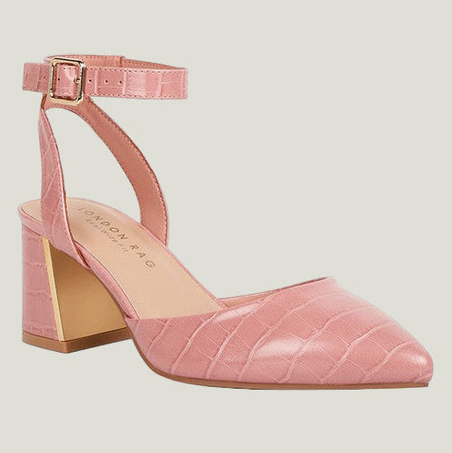 Elegante Croc Faux Leather Block Heel Sandals