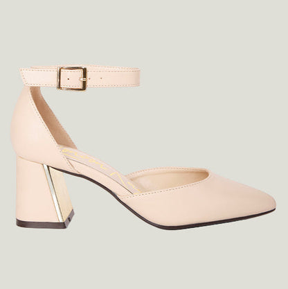 Myla – Metallic Sling Heeled Sandals | Elegante Blockabsatz-Sandaletten aus Kunstleder