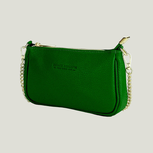Mini Bag aus Echtleder mit Metall-Tracolla – Verde