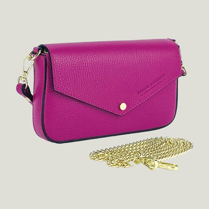 Borsa piccola a Spalla aus Echtleder mit zweiter Metall-Tracollina – Fuxia