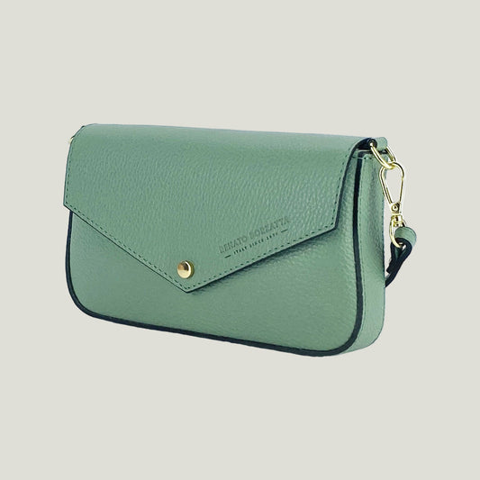 Borsa piccola a Spalla aus Echtleder mit zweiter Metall-Tracollina – Menta