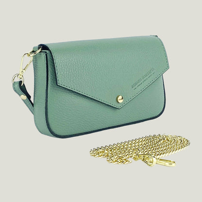 Borsa piccola a Spalla aus Echtleder mit zweiter Metall-Tracollina – Menta