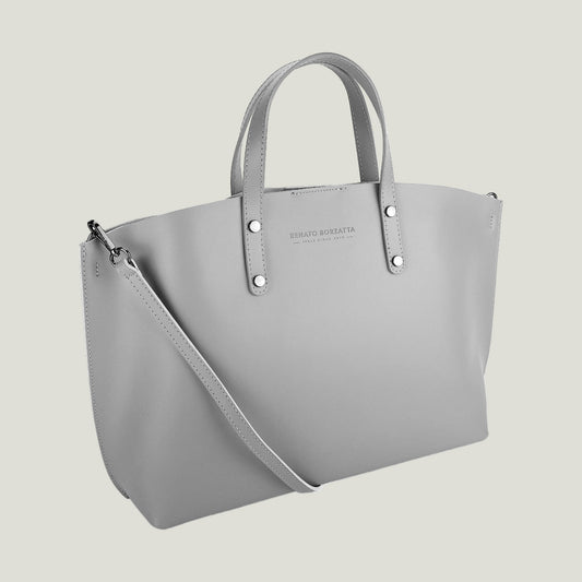 Elegante Damen-Handtasche aus Echtleder – Grigio (Grau)