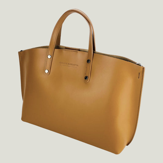 Elegante Damen-Handtasche aus Echtleder – Cognac