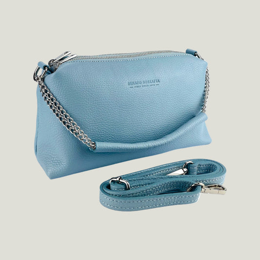 Borsa Donna a Mano mit Doppelreißverschluss – Celeste