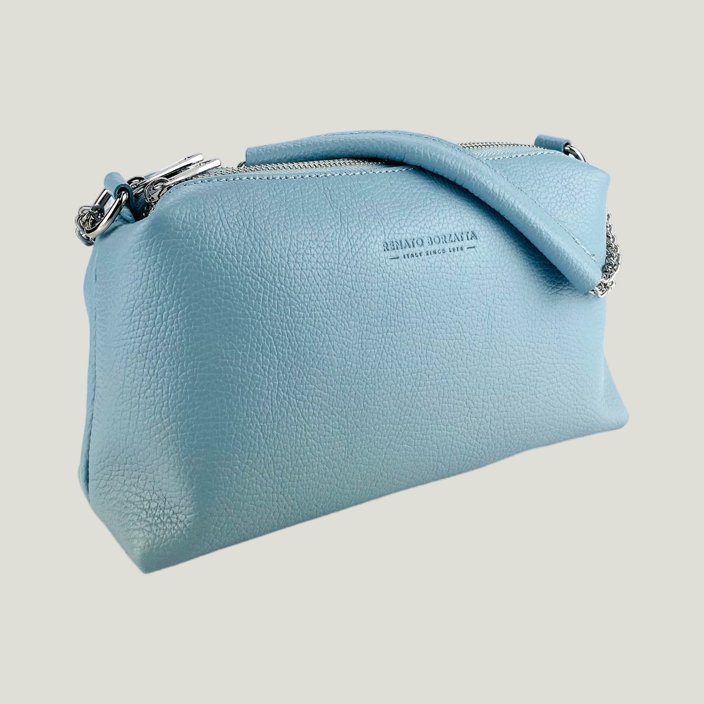 Borsa Donna a Mano mit Doppelreißverschluss – Celeste