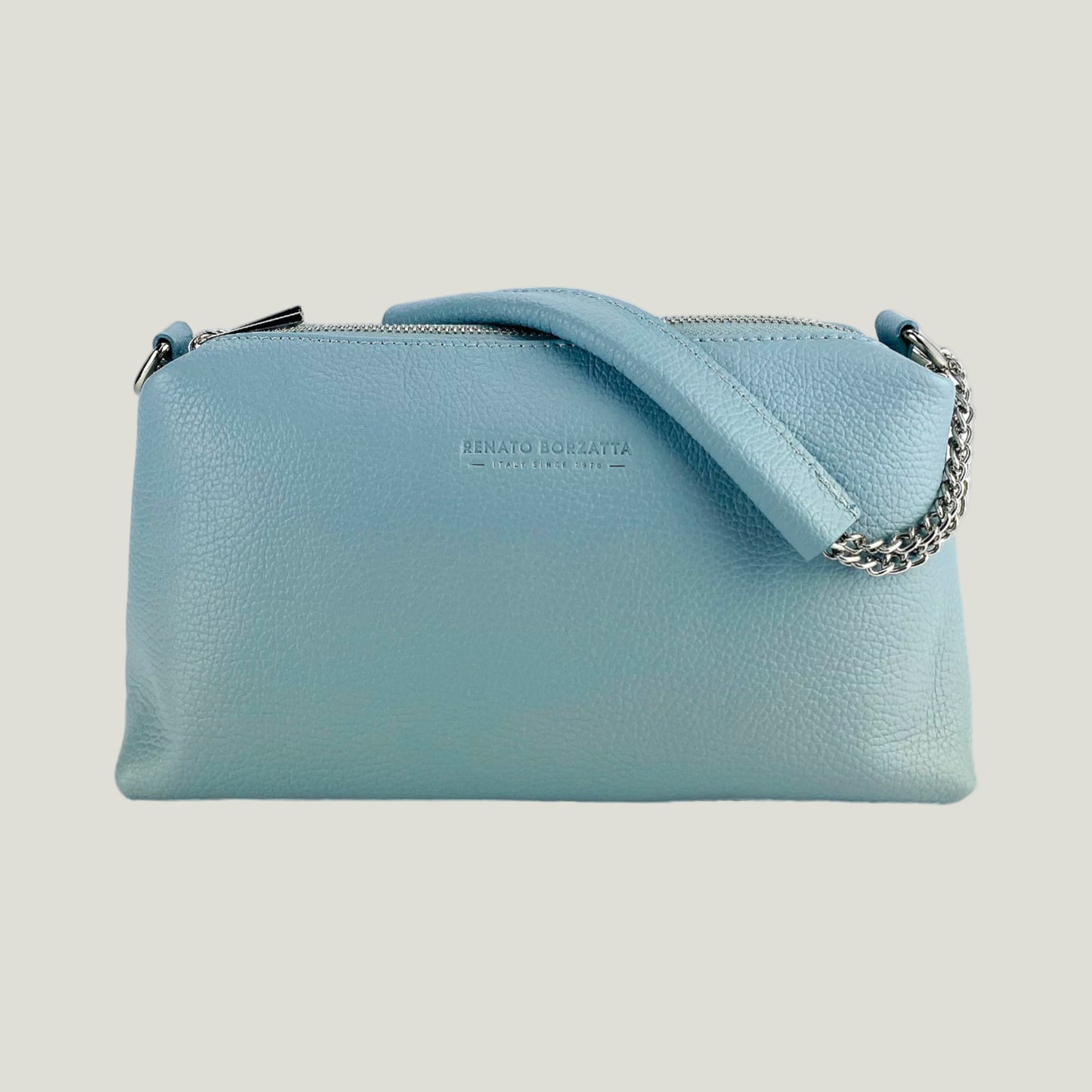 Borsa Donna a Mano mit Doppelreißverschluss – Celeste