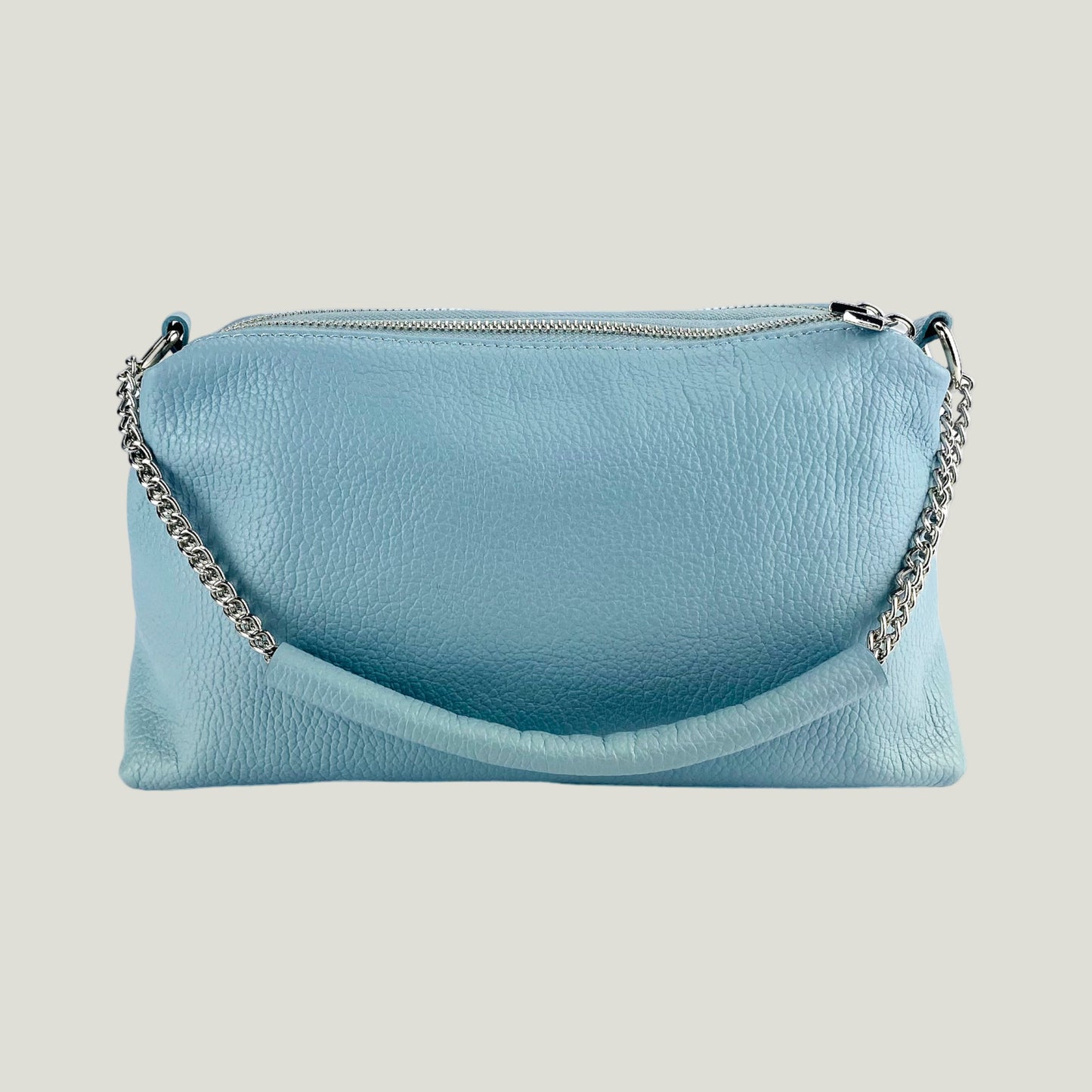 Borsa Donna a Mano mit Doppelreißverschluss – Celeste