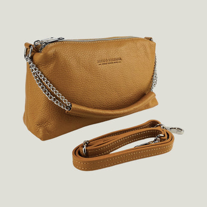 Borsa Donna a Mano mit Doppelreißverschluss – Cognac