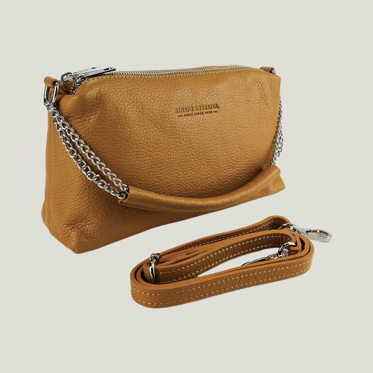 Borsa Donna a Mano mit Doppelreißverschluss – Cognac