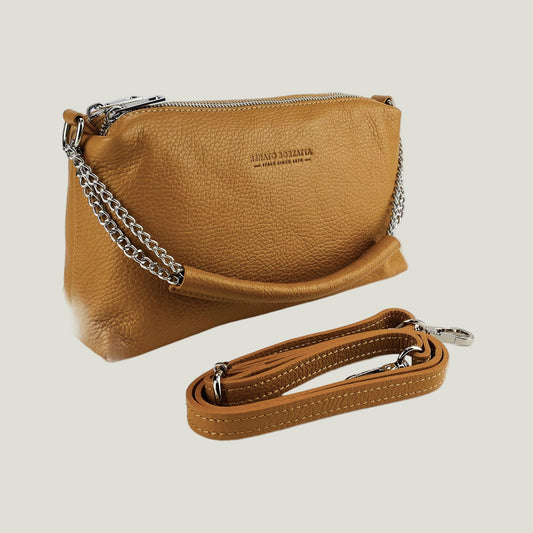 Borsa Donna a Mano mit Doppelreißverschluss – Cognac