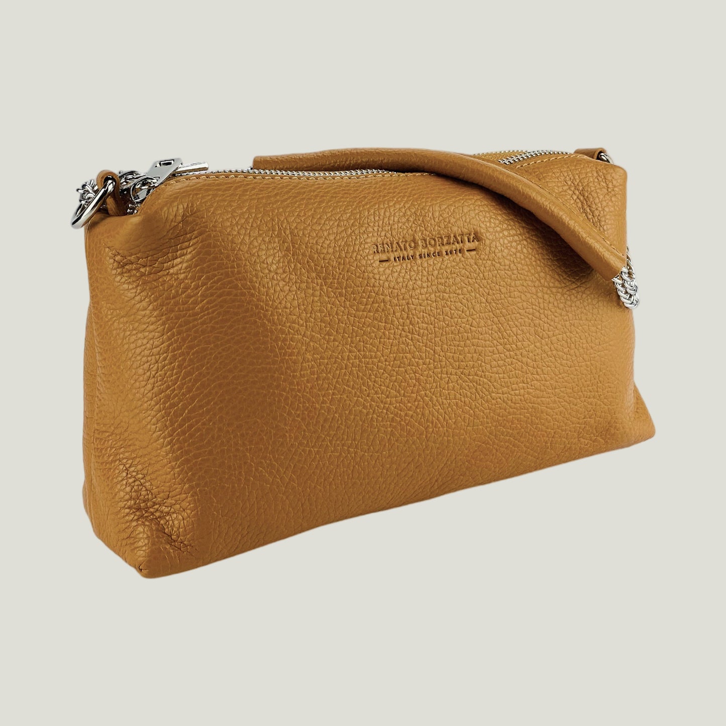 Borsa Donna a Mano mit Doppelreißverschluss – Cognac