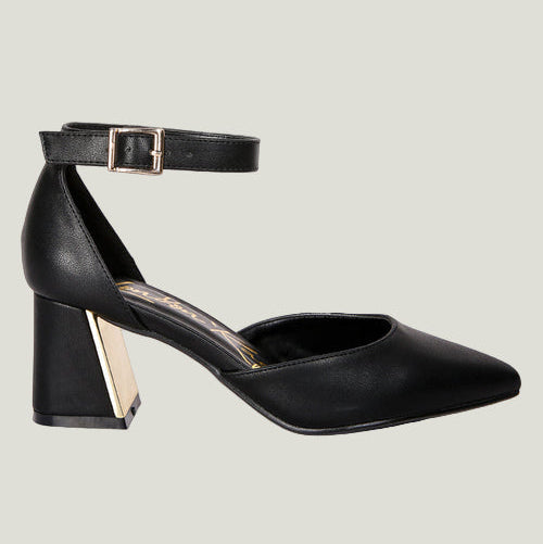 Myla – Metallic Sling Heeled Sandals | Elegante Blockabsatz-Sandaletten aus Kunstleder