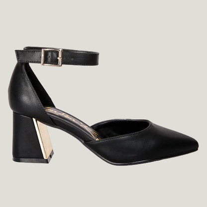 Myla – Metallic Sling Heeled Sandals | Elegante Blockabsatz-Sandaletten aus Kunstleder